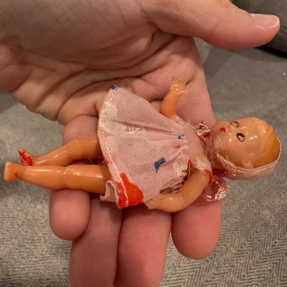 Gorgeous Vintage Small Celluloid Baby Doll, Made In Italy - Original Clothing